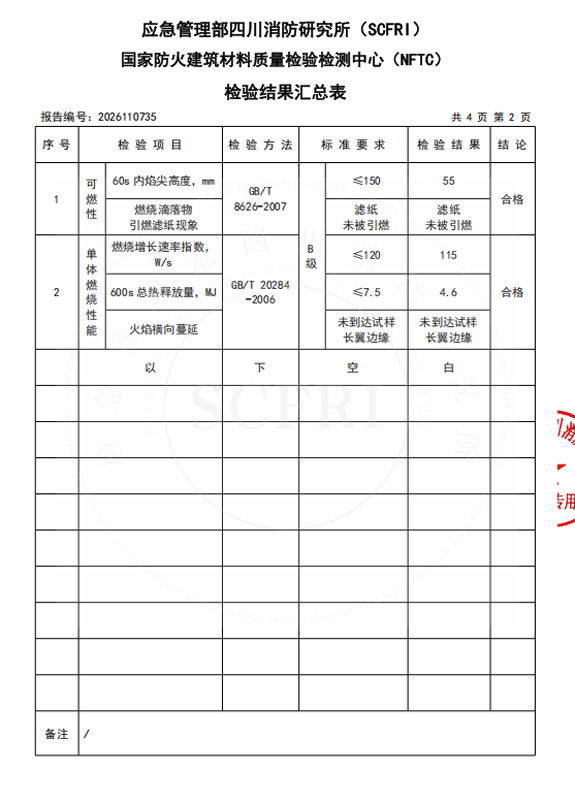 燃燒性能檢測報(bào)告