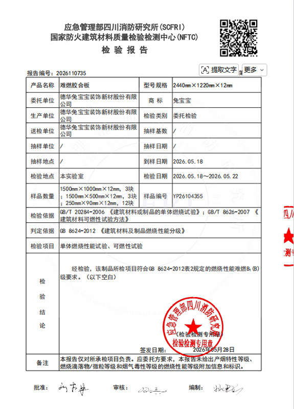 燃燒性能檢測報告