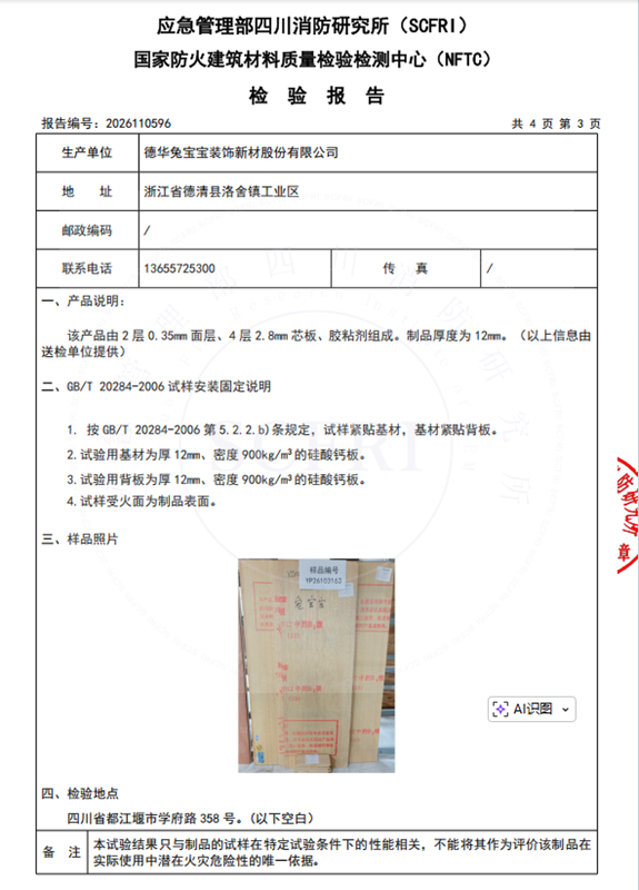 燃燒性能檢測報(bào)告