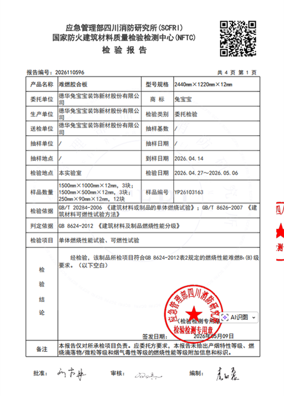 燃燒性能檢測報(bào)告